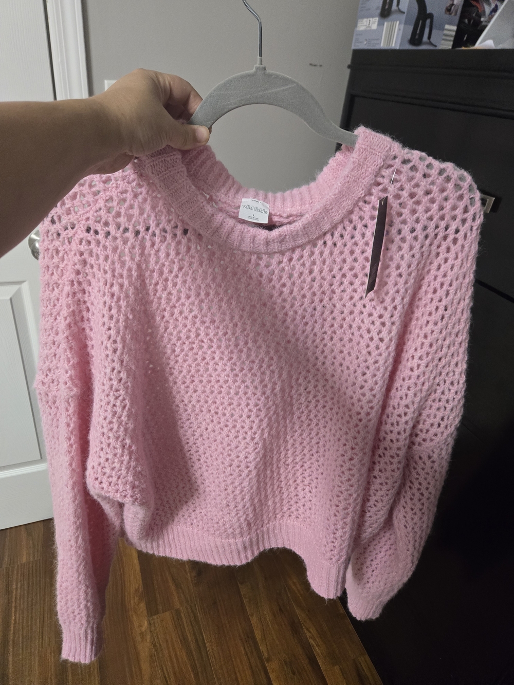 wild fable Light Pink Open-Knit Crewneck Sweater